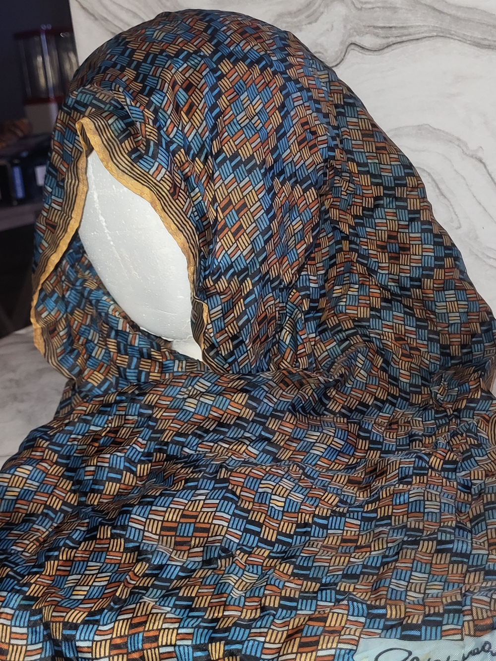Vintage Elsa Schiaparelli mid-century optical geometric basketweave print.